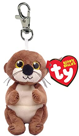 Ty Beanie Bellies Clips Ring für Schlüssel aus Plüsch, Mitch die Lontra mit goldenen Glitzeraugen, Plüschtiere mit weichem Bauch, 12 cm, T43101