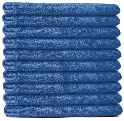 Casabella Microfiber Cleaning Cloths10 Pack - 40x40cm All-Purpose Towels for Kitchen, Car, and Home - Includes Microfiber Dish Cloths, Cleaning Dusters, and Car Cleaning Towels Blue