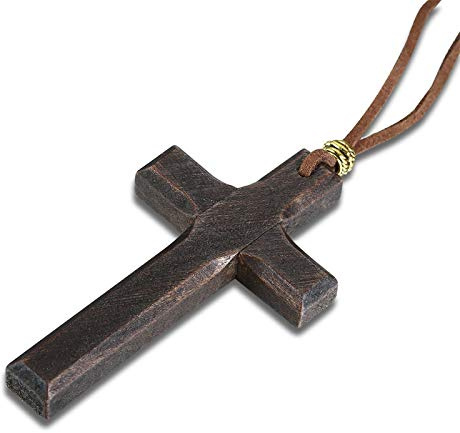 Bysonglezai Halskette Herren Anhänger Chain Ketten Dame Geschenk Herren Holzkreuz Kruzifix Anhänger an Kordel Halskette braun