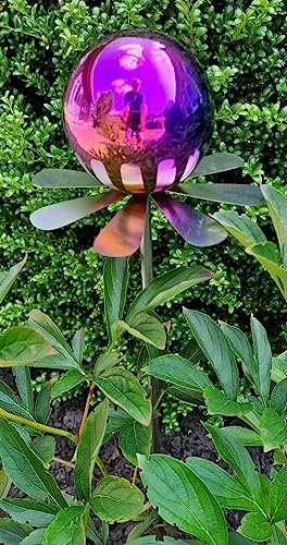 Jürgen Bocker Garten-Ambiente Blütenzauber Rotterdam Rosenkugel 10 cm Edelstahl Gartenstecker Deko mit Stab 80 cm (Rainbow poliert)
