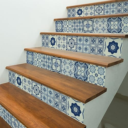 Ambiance - Adhesivo decorativo para escaleras de azulejos de cemento (2 tiras de 31 x 108,5 cm)
