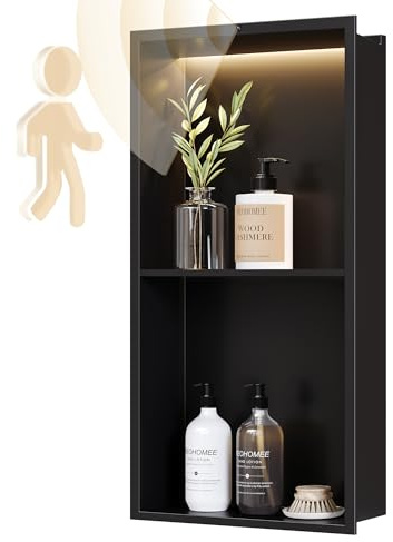 Neohomee 2-Tiers Smart Body Sensor Shower Niche, Black 24x12