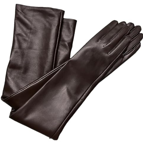 Lange Winterhandschuhe aus Schaffell, Lederhandschuhe, Damen, Lederfäustlinge, lange Ärmel, Braun, Kein Touchscreen3, 50cm XL