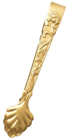 FELTECHELECTR Embossed Rose Sugar Cube Tong Stainless Steel Small Ice Cube Serving Clip Gold for Café Bar and Kitchen