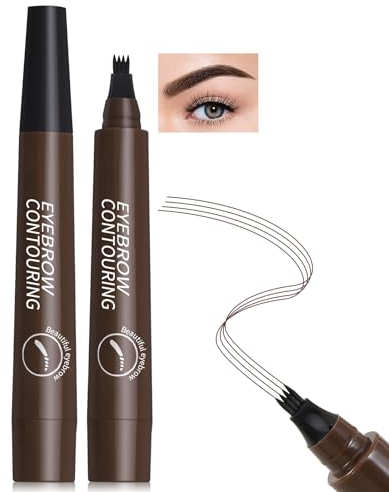 Erinde 2Pcs Wasserfest 3D Augenbrauenstift, Microblading Augenbrauen-Stift Härchenzeichnung mit 4 Micro-Fork, Tattoo Magischer Eyebrow Pencil, Wischfest Langanhaltenden Eye Makeup (Dunkel Braun)