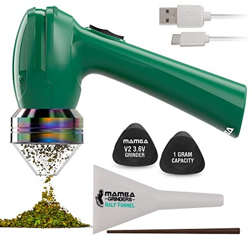 Mamba Electric Herb Grinder – USB Portable Spice Grinder, Original 1g Green Metal, Quick & Easy-to-Use Spice Herb Mill for Kitchen