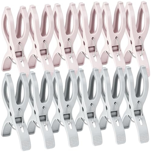 Nadinsta 12 Pezzi Mollette Grandi Per Telo Mare, 2 Colori Mollettoni Da Bucato Antivento Per Telo da Spiaggia, Clips di Vestiti Antivento Per Asciugamani Da Spiaggia, Coperta, Lenzuola, Vestiti