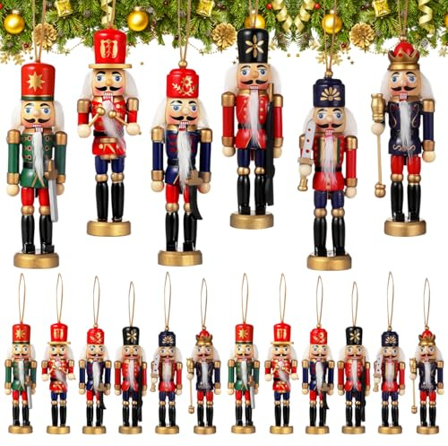 OUNONA 6 piezas de 1,7 cm de Navidad Cascanueces Figuras Cascanueces Soldado Adornos Madera Pintada a Mano Muñeca Árbol de Navidad Colgante Soporte para Decoración de Árbol de Navidad Decoración de