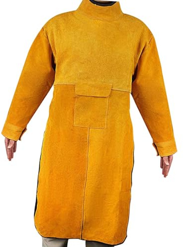 Sharplace Welding Jacket, Welding Apron with Sleeve Work Apron Flame Resistant Weld Coat Welder Protective Clothes for Garage Carpenter, Length 120cm