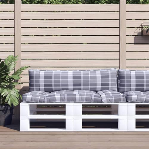 Homgoday Palettenkissen 2-TLG. Palettenpolster Gartenkissen Pallettensitzkissen Palettenauflage Sitzkissen Rückenkissen für Palettenmöbel Grau Karomuster Stoff