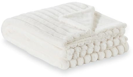 Como Kuscheldecke Weißmoderne Felldecke, fein gestrickte Wohndecke, 100% Polyester, 400 GSM, gesäumte Einfassung 150 x 200 cm