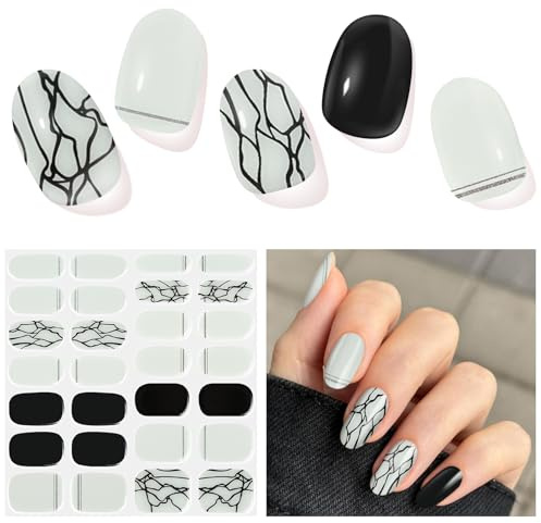 Halvhärdade gelnagelremsor – 28 stycken nagelfolie UV härdande nagelfolie självhäftande nagelklistermärken i salongskvalitet hållbara nagellackremsor för kvinnor flickor