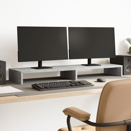 Homgoday Monitorständer Bildschirmerhöhung für Schreibtisch PC-Bildschirmständer Computerständer Laptopständer DruckerständerBetongrau 100x27x10 cm Holzwerkstoff
