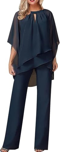 FZKun Conjunto de traje de dos piezas para mujer de talla grande - Elegante traje de pantalón para invitada de boda - 2 piezas de traje formal de gasa - Manga de murciélago - Múltiples colores, 3XL