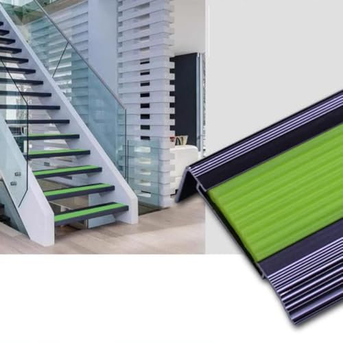Generisch LED-Treppenprofil, 100 cm, Aluminium-Treppenkante mit im Dunkeln leuchtendem Gummistreifen, Fluoreszierendes Stufenkantenprofil für Innentreppen (Champagner)