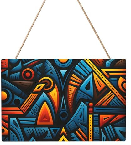 Holzkreise zum Basteln, 20,3 x 30,5 cm, Holzscheiben, afrikanischer Stil, Textilmuster, Holztürhänger, Schild, hängende rechteckige Holzscheiben mit Bindfaden, Holzornament für Schild, Türhänger,