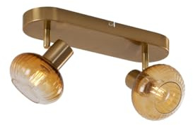Qazqa Deckenstrahler, Deckenspot - Teddy - Gold mit Bernsteinglas, max. 10W, Geeignet für LED, 39.5cm, Oval, 2-flammig, Ideal als Küche lampe und Wohnzimmerlampe