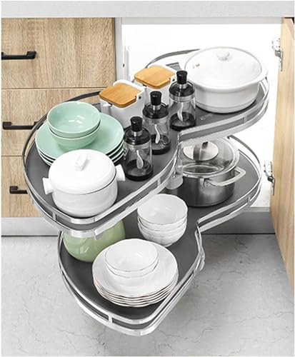 TWHZSAI Eck-Küchenschrank, ausziehbare Regale, Organizer mit drehbarem Karussell-Lagerregal, 2 Ebenen, höhenverstellbar, Schwenktablett, rechts offen, 86 x 50 cm