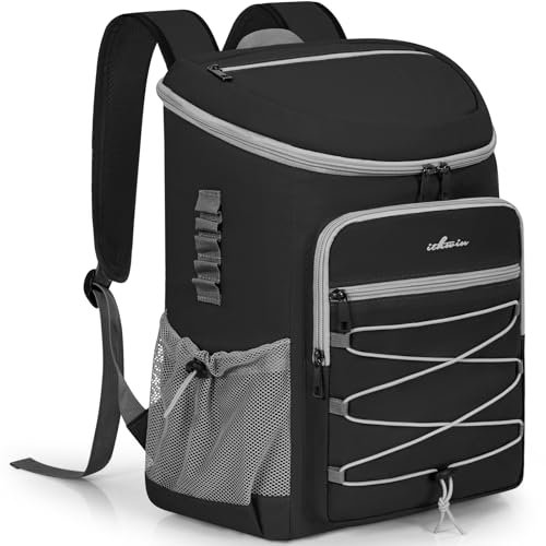 OUUTMEE 28L Cooler Bag Picnic Backpack, Leakproof Cooler backpack for 30 Can Drinks (330ml), Insulated Soft Picnic Lunch Bag Cool Rucksack for Camping Picnic Hiking BBQ Beach, Black