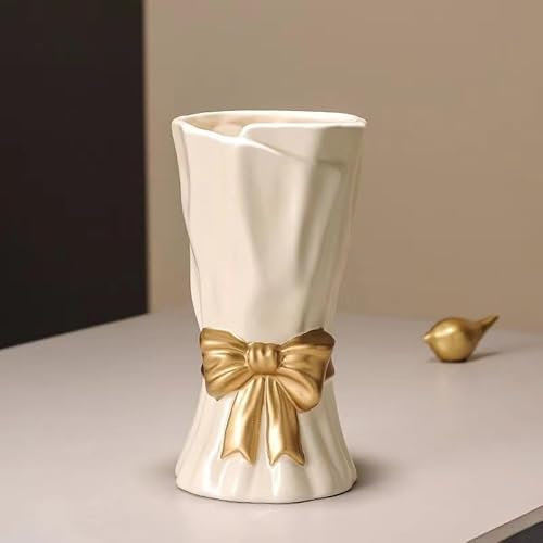 Keramik Vase Weiß für Pampasgras Deko, 23cm hohe Bogenvase, Boho Dekovase for Modern Design, Aesthetic Blumenvase für Wohnzimmer, Schlafzimmer Dekoration, Tischdeko, Heimdekoration