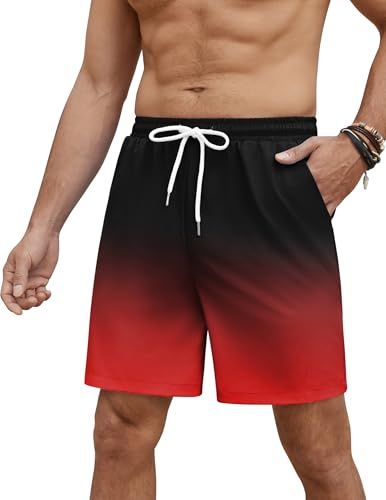 PINSPARK badbyxor herr snabbtorkande korta byxor andas badshorts sommar utomhus boardshorts lätta sport träningsbyxor gym löparbyxor, röd, XL