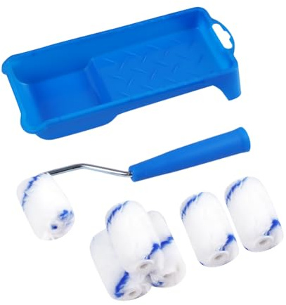 2 Inch Small Paint Edge Roller Brush Kit Mini Paint Roller and Brush Set Wall Painting Roller Set Home Decorating Kit Includes 1 Pc Roller Frame and 1 Pc Tray and 6 Pcs Roller Sleeves for Cabinets