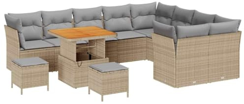 vidaXL Trädgårdsoffset med kudde med lagring 12 pcs beige och ljusgrå, Trädgård och terrass, modern utemöbelgrupp, väderbeständig, UV-skyddad, flexibel lounge med förvaring