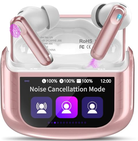 Wireless Earbuds, 48H Smart Touch Screen Ear Buds Bluetooth 5.4 Headphones in Ear, ANC/ENC Noise Cancelling Mic Bluetooth Earbuds with HiFi Stereo, 5 EQ Modes, IPX7 Waterproof Wireless Earphones Rose