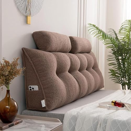 Sistema de Almohadón Cabecero Super King - 2 Cojines Cervicales + Bolsillos XXL Laterales | Funda Desenfundable | Soporte Ergonómico para Lectura/TV en Cama,Marrón,80 * 50 * 20cm