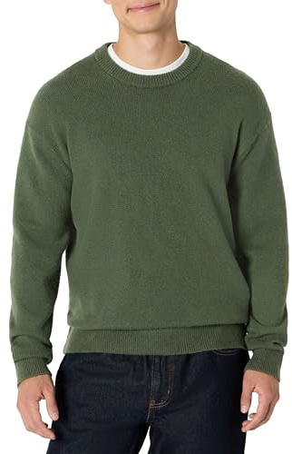 Amazon Essentials Maglione Girocollo Testurizzato in Misto Cotone Vestibilità Comoda Uomo, Verde Oliva Scuro, L
