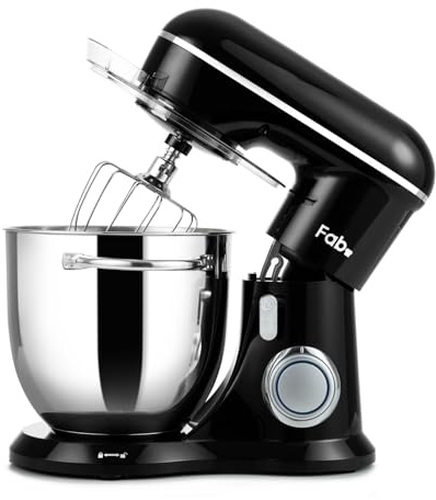 Fab by Kitchen in the box Robot Pâtissier 6L Grande Capacité, Batteur sur Socle 2000W, Pétrin Professionnel avec Fouet, Batteur Plat, Crochet Pétrisseur, 10 Vitesses + Pulse, Bol Inox