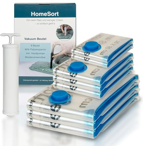 Vakuumbeutel für Kleidung & Bettdecken 8er Pack 3-100x80 cm, 3-80x60cm, 2-70x50 cm,Luftpumpe, Vakuumbeutel für kleidung, Vakuumbeutel, Vacuum Bags, Bettdecken, Kissen, Bettwäsche, Reisen, Umzug