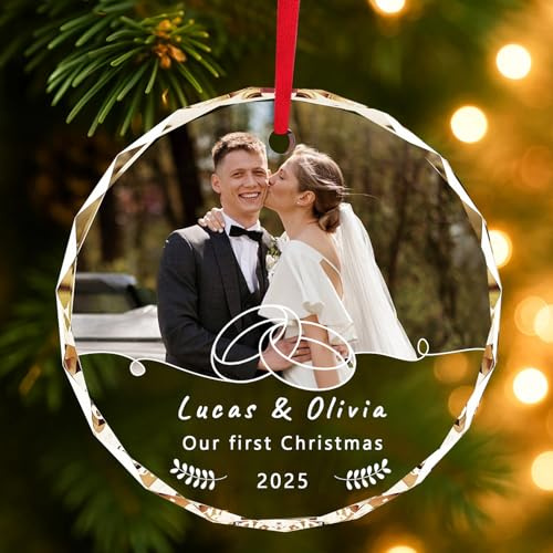 Personalisierte Weihnachtskugeln Kristall Foto - 2025 Christbaumkugel Personalisierter Foto Weihnachtsbaum Anhänger, Weihnachtsschmuck Geschenke für Familie, Paare, Freunde, Haustiere, Kinder