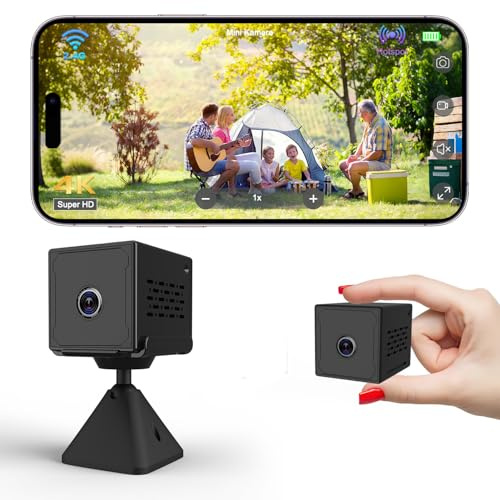 Spy Camera, 4K FHD Mini Camera with 2000mAh Long Battery Life, WiFi/AP Hotspot/No WiFi Security Camera, 150° Wide Angle, Clear Night Vision & AI Motion Detection, Spy Cam for Baby/Indoor/Outdoor