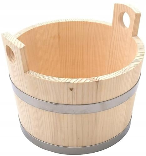 FEINZ Saunaeimer 5 L Tannenholz | Handgefertigt, unlackiertes Tannenholz, Edelstahlbänder, für Saunaaufgüsse, langlebige Verarbeitung, traditionelles Design