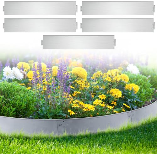 Monucep Bordo per prato zincato in metallo, aiuola in metallo 5m 10m 15m 20m 25m 30m 35m 40m 45m 50m, bordo per prato e taglio palisade, può essere utilizzato per cortile, giardino, argento (lunghezza