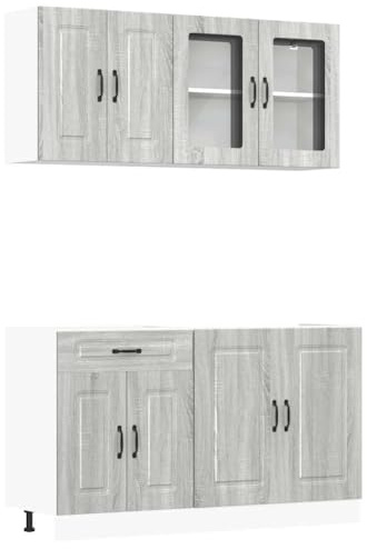 ULUYYUC Küchenzeile 4-TLG. Kalmar Grau Sonoma 80 cm Spülenunterschrank mit Hängeschrank Set aus Holzwerkstoff Modernes Design Stauraumwunder für Singleküche kleine Küche Wohnküche