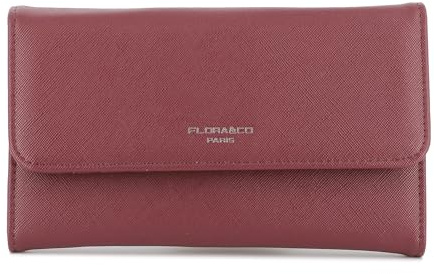flora & co Portefeuille Femme Rabat Tout-en-Un - Porte-chéquier avec Porte-Cartes et Monnaie 3 en 1 - Compagnon Zippé 3 Volets Grande Capacité Fourre-Tout - Original Mode Tendance - Bordeaux