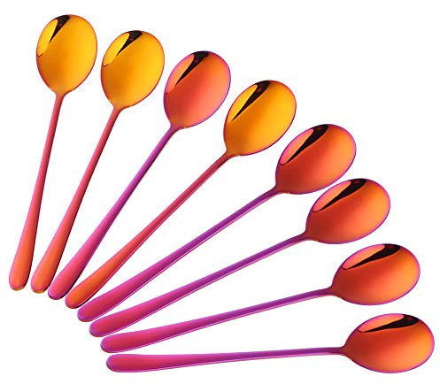 Buyer Star 8-pièces cuillère 304 18/10 INOX Cuillères coréennes Rouge-Violet Fuchsia Cuillère à Soupe Dessert Sushi Cuisine Riz