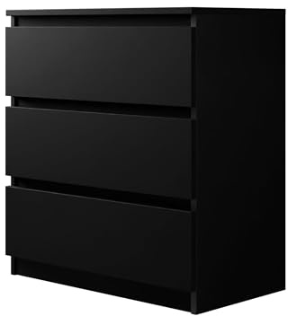 Mirjan24 Kommode Malwa M3 mit 3 Schubladen (Schwarz) | Griffloses Sideboard mit tiefen Schubladen und Rollgleitschienen, je bis 8 kg belastbar, B/H/T: 70/77/40 cm
