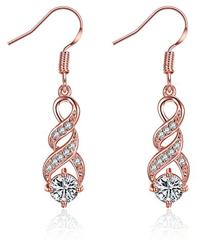 Fashion 14K Rose Gold Cubic Zirconia Infinity Dangle Drop Earrings For Women Lady Sensitive Ears CZ Crystal Wedding
