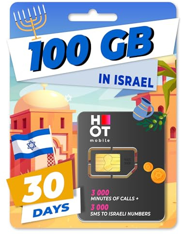Hot Mobile - Carte SIM prépayée 100 Go en Israël, 3000 Minutes, 3000 SMS, 4G|LTE, Activation obligatoire sur Notre Portail (www marcopolomobile COM)