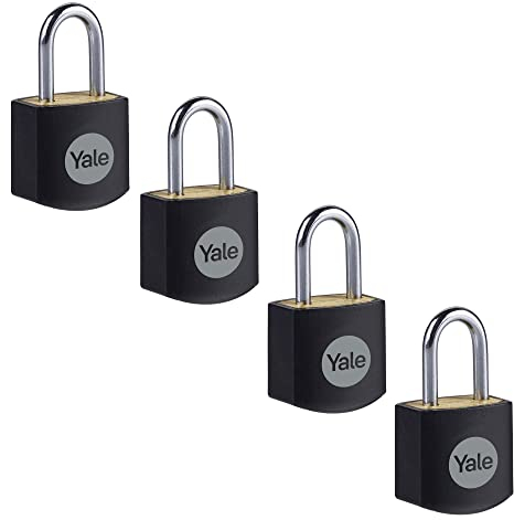 Yale Lucchetti in ottone Y110JB/15/111/4 nero, corpo 15mm, arco in acciaio, 3 chiavi, confezione da 4