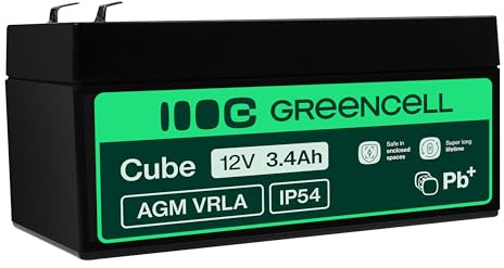Green Cell Pro Rechargeable Batterie AGM 12V 3,4Ah accumulateur au Gel Plomb Cycles sans Entretien VRLA Battery étanche Résistantes, Jouets, Installations d'alarme, Véhicules pour Enfants AGM43