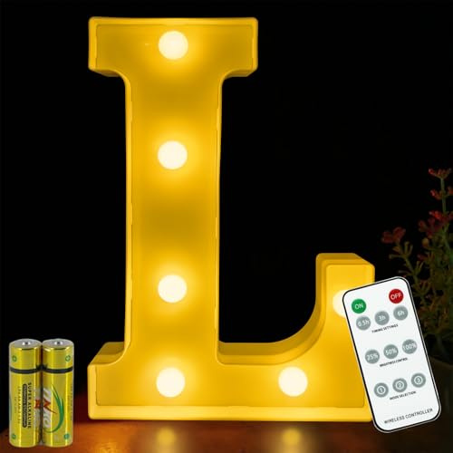 HONPHIER® bokstavslampor, dekorativa LED-alfabetslampor, fjärrkontroll, markis, dekoration, upplyst skylt, batteridriven, för födelsedagsfest, bröllop, mottagningar, semester, bar, hem, sovrum, badrumsdekor (L)