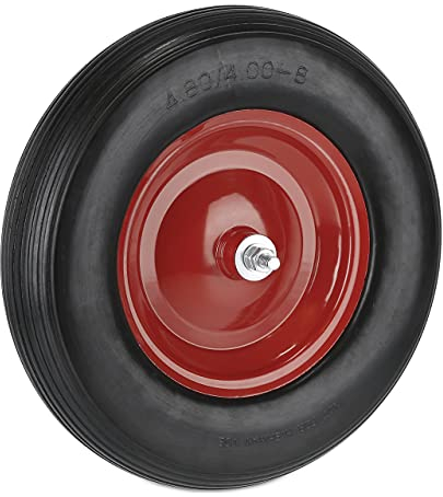 Relaxdays Ruote Carriola 4.80 4.00-8, Gomma Piena, Cerchione in Acciaio, da Carrello, Carico 120 kg, in PU, Nero Rosso
