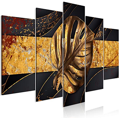murando Acoustic Canvas Wall Art leaves 225x112 cm / 89 x 44 picture with acoustic foam sound absorption print image Artwork 5 pcs room acoustics soundproofing Absorption b-C-0891-b-m