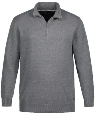 JP 1880 Maglione Polo in Puro Cotone con Collo Alto, Zip e orli a Costine Grigio mélange 4XL 716842123-4XL