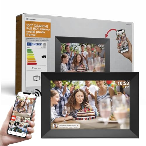 Cornice Digitale 10 Pollici WiFi – Schermo IPS Full HD 1920×1200 – Portafoto Digitale Frameo Denver per Foto e Video – Cornice Elettronica Touchscreen Smart – 16 GB Memoria – Slot microSD – Nera