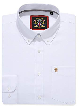 Warm White Mens Oxford Plain Shirt, Slightly Tapered Fit, Button Down Collar, Long Sleeve, Formal or Casual Attire English Style by Janeo British Apparel, M